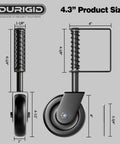 Rock Solid 4.3 Inch Spring Loaded Gate Wheel Heavy Duty Casters For Wood Fence Gates Black dimensions showing 4.3-inch roller size.