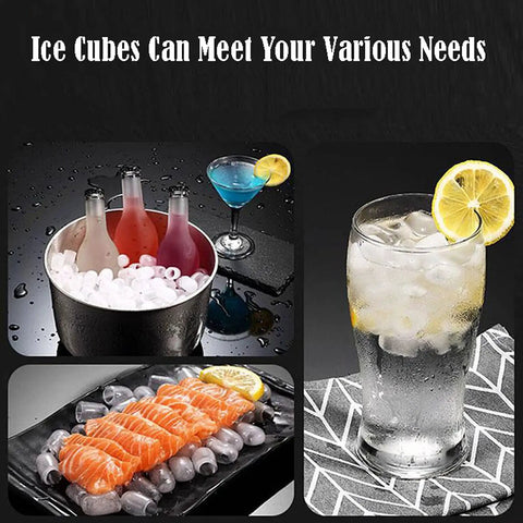 Top Rated Portable Ice Maker For Countertop Rapid Freeze Ice Cube Machine with drinks and food served on ice.