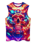 Men's Big And Tall 3D Flame Skull Graphic Tank Top Sleeveless Summer Muscle Tee colorful design front view, lightweight polyester.