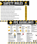 PPE Safety Posters Two Pack 17 By 24 Inch Workplace Safety Rules Signage showing OSHA compliant safety guidelines.