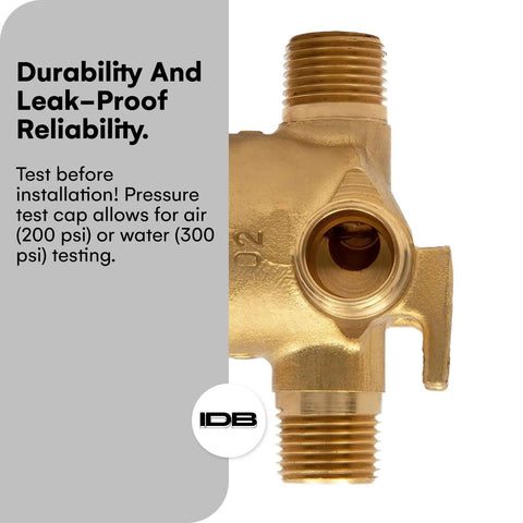Close-up of Integrated Diverter Rough In Valve For 3 To 6 Setting With Solid Brass Construction showing pressure test cap.