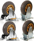 3 Inch Heavy Duty Caster Wheels Set Of Four, Premium Rubber Casters With Total Lock Brakes, Beefy Steel Plates for furniture cart.