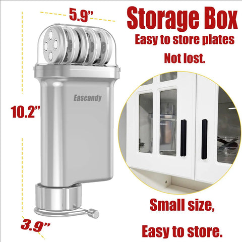 Heavy Duty Metal Pasta Press Attachment For KitchenAid Stand Mixer and storage box inside cabinet