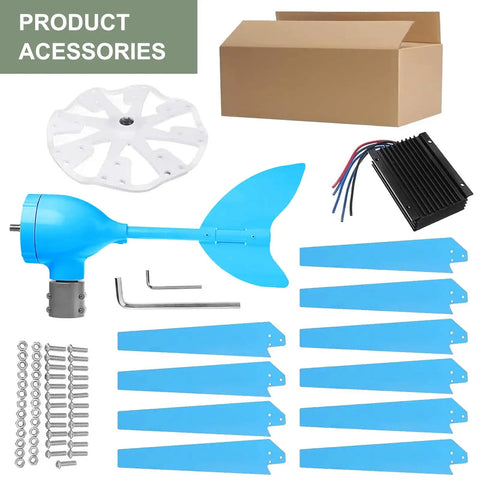 Magnetic Levitation Wind Turbine Generator Kit 12000W with blue parts, tools, and controller for off-grid use.