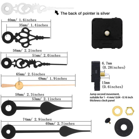 DIY Clock Movement Kit Quartz Battery Operated Replacement Mechanism With Two Pairs Of Short Hands and dimensions diagram