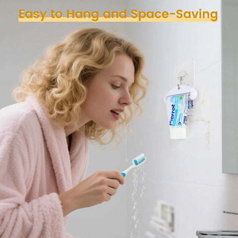 Person using Four Pack Toothpaste Squeezers Hanging Tube Squeezer Tool Multicolor Tubular Paste Dispenser Save Every Last Drop For Toothpaste