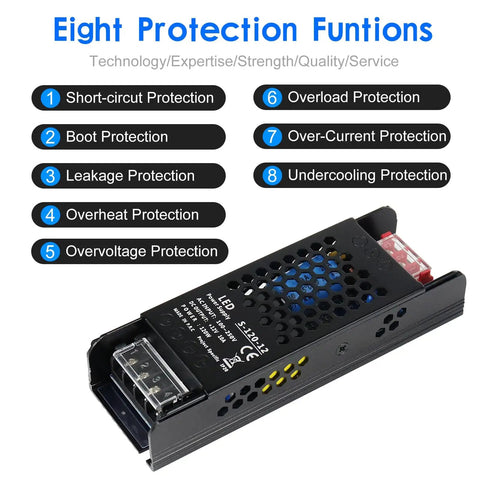 Beefy 12V 10A 120W Universal Regulated Switching Power Supply From 100 To 250V AC To 12V DC Converter with protection features