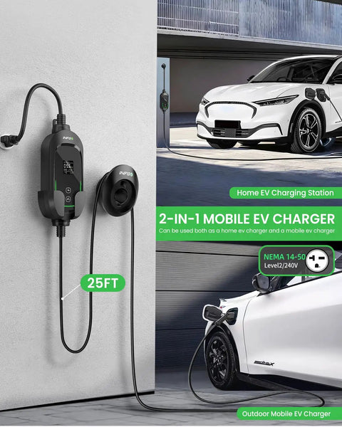 Level 2 EV Charger 40 Amp With Adjustable Current And Delay, 240V 9.6kW Portable Home Charging Station with car charging