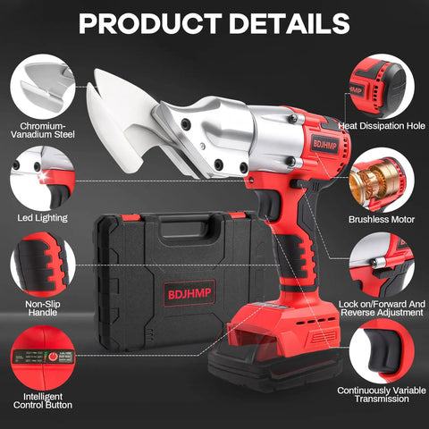 Milwaukee M18 18V Battery Cordless Metal Shear Cutter With 295 Feet Pounds Torque Power, featuring chromium-vanadium blades and non-slip handle.