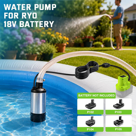 Heavy Duty 1000 GPH Submersible Water Pump Featuring Brushless Motor And 15V Low Voltage Protection For Ryobi 18V Batteries in water.