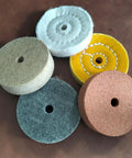 Five Piece Badass Corundum Buffing Wheel Set Featuring Three Inch Polishing Discs With Three Eighth Arbor Hole For Slick Metal Shine And Tough Surface Prep On Hard Materials.