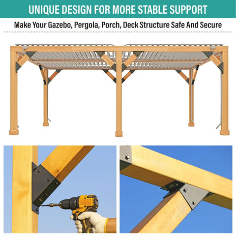 4 Pack Pergola Angle Brackets For 4x4 Wood Posts 3.5x3.5 Actual Size One Piece 45 Degree Heavy Duty Brackets For Gazebos Decks Patios Sheds Garages And Other Outdoor Structures