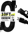 Heavy Duty 16AWG 3 Conductor Indoor Outdoor Extension Cord 10 Ft Waterproof With 3 Prong Grounded Plug shown coiled with close-up