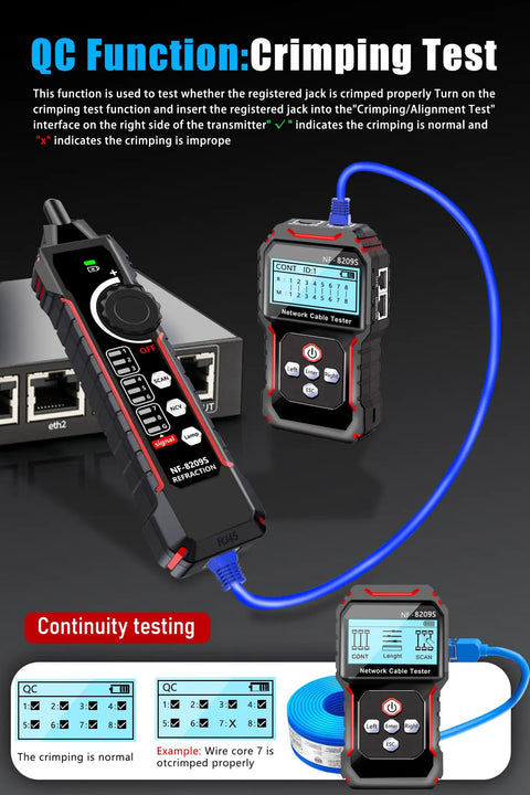 RJ45 Network Cable Tester With PoE And NCV Check, Cable Length Meter, Port Flashing Indicator, Supports CAT5 CAT6 CAT6a CAT7