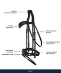 Classic Dressage Bridle With Flash For English Riding, Vegetable Tanned Leather, Padded Crank Noseband, ergonomic design