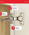 Installed view of Six Pack 1-1/4 Inch Overlay 40mm Cup 95 Degree Soft Close Concealed Self Closing Three Way Adjustable Face Frame Cabinet Hinges