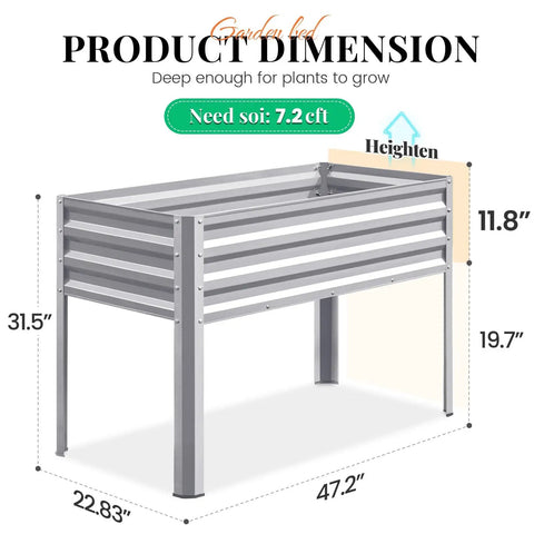 Heavy Duty Raised Garden Bed With Legs 48 By 24 By 32 Inches Galvanized Elevated Planter Box for backyard patio or balcony