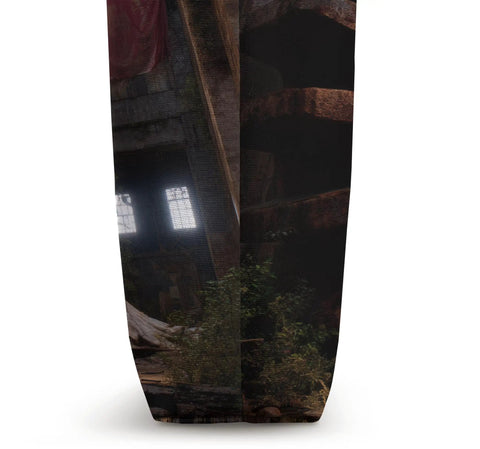 Chill Tote Bag With Industrial Gear From Abandoned Factory Machinery Print Heavy Duty Polyester Canvas 16 By 16 Inches side view showing rustic details.