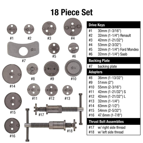 Sunex Tools 3930 18-piece disc brake caliper tool set with wind-back kit and magnetic thrust bolts