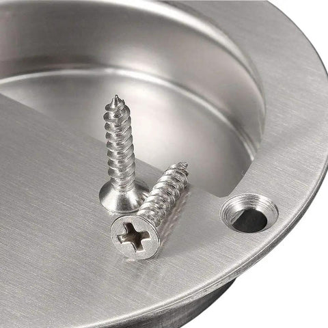 Built Tough 2 Pack Round Recessed Concealed Flush Pull Handles For Sliding Doors And Cabinets Grade 304 Stainless Steel Inset Finger Grips With Killer Smooth Edges And Screws