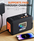 Portable Power Station 120W 240W Peak Solar Generator With 88Wh Battery USB C outlet charging phone on desk