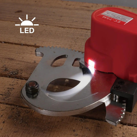 Kickass 21V Cordless Electric Cable Cutter features slick ratcheting drive and LED light for precision cutting.