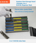 Premium Quality Industrial Grade Drill Bit Organizer Storage Box With 118 Precision Holes And Easy Reference Chart, stainless steel rack with drill bits.