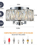 Lit 13 Inch Chrome Flush Mount Crystal Ceiling Light With 3 K9 Crystals Modern Chandelier dimensions and bulb types