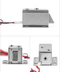 Compact 12V Direct Current Electromagnetic Solenoid Lock 4 Pack Slide Bolt with wires and metal casing for cabinet use.