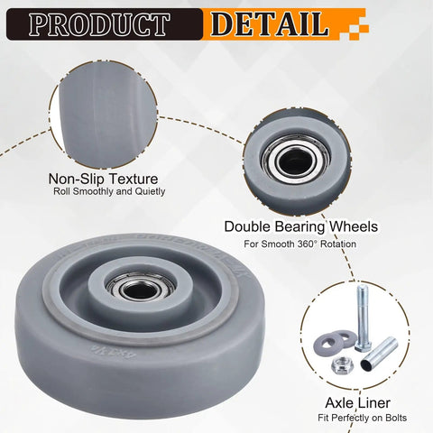 Heavy Duty Beefed Up 4 Inch Push Cart Wheel Set With Rubber Plate Casters And Bearings Repair Kit Includes Bushing Washer Nut And Screw