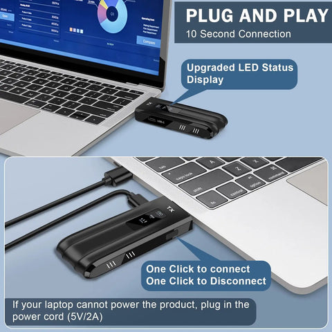 Wireless HD Transmitter And Receiver With 4K Decode 1080P Output next to laptop with upgraded LED status display.