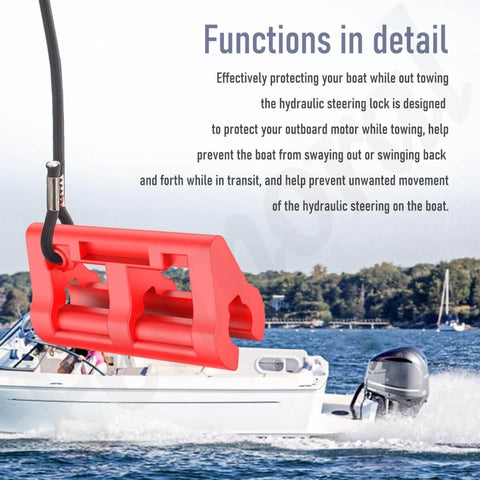Red Hydraulic Steering Lock For Outboard Motors, Secure Tow Ready Transom Saver That Prevents Sway, Fits Most Steering Cylinders