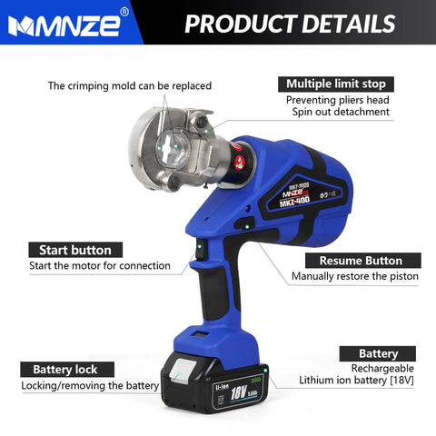 Straight Up Electric Hydraulic Cable Lug Crimper Pliers Delivering Fast Continuous Crimping With A Smooth Pure Copper Motor Built For Heavy Duty Wire Termination On The Job Site