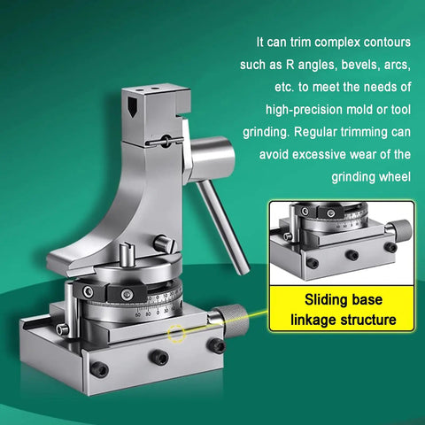 Radius And Angle Grinding Wheel Dresser With Sliding Base Precision 0.01mm showing sliding base linkage structure.