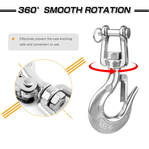 Heavy Duty Slip Hook And Clevis Hook Chain For Tow Winch And Trailer Stainless Steel Latch Safety Workhorse Hardware Three Sixteenth Inch 330 Lbs Load Capacity Built Tough For Lifting And Towing Corrosion Resistant, 360° swivel hook