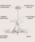 Dope 26 Inch White Resin Faux Horn Antler Chandelier Rustic Farmhouse Hanging Light, sloped ceiling compatible, LED bulbs included.