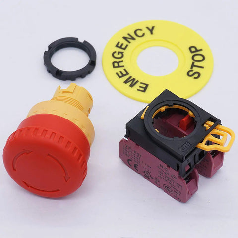 Red 22mm Mushroom Emergency Stop Push Button Switch Latching 2NC Contacts 10A 600V Panel Mount 4 Terminals 40mm Mushroom Head Fits Up To 0.24 Inch Panel Thickness