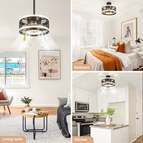 Dope Industrial Caged Ceiling Fan With Light Remote Control in living room, bedroom, kitchen, showing modern air circulation