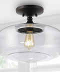 Dope Oil Rubbed Bronze Modern Farmhouse LED Flush Mount Light With Clear Glass Shade Rustic Industrial Schoolhouse Ceiling Fixture For Kitchen Hallways And Bedrooms Bulbs Included, single bulb view