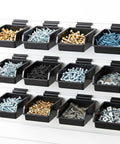 12 Pack Slatwall Bins With Hooks For Garage Or Workshop Organization Durable ABS Plastic Bins And Stainless Steel Hooks Set For Craft Room Tool Shed And Benchtop Storage holding screws and hardware