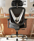 Ergonomic Mesh Office Chair with 3D Lumbar Support and 3D Armrests, V Shaped Back, Height and Tilt Adjustable, Black