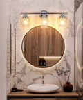Lit Three Light Crystal Vanity Light Fixture For Bathroom Hallway And Bedroom With Clear Glass Shades, 3 Light Wall Sconces above mirror
