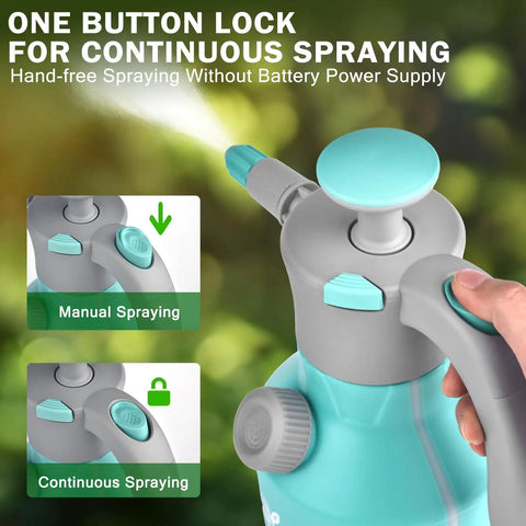 Handheld Garden Pump Sprayer 1/2 Gallon With Safety Valve Adjustable Nozzle 360 Degree Sprayer Rod image showing button lock