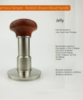 Premium 58 Millimeter Wooden Coffee Tamper Kit Featuring A Dope Jellyfish Handle Ergonomic Grip, stainless steel and reddish-brown wood.