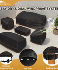5-Piece Outdoor Patio Furniture Cover Set For All-Weather Protection, Waterproof 420D Material, black covers on furniture set