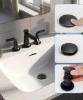 Two Pack Universal Bathroom Sink Drain Stopper With Overflow Push And Seal Pop Up Strainer Basket Ultra Matte Black installed in sink