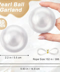Pearl Ball Garland Set 10 Pieces 2.2 Inch Refills For Wedding Backdrops Table Decor Easy Setup And Reusable Pearl Ball Decorations For Parties And Events, 2.2-inch plastic balls and needle with elastic