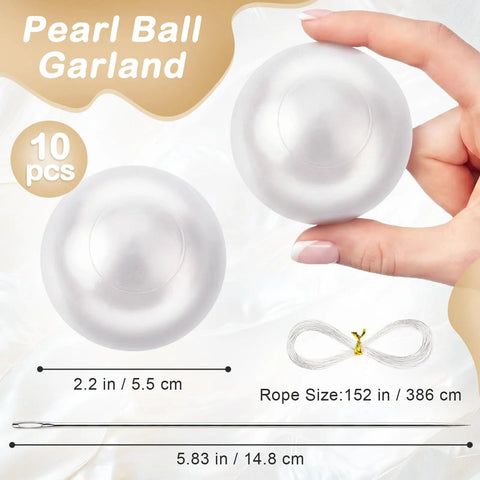 Pearl Ball Garland Set 10 Pieces 2.2 Inch Refills For Wedding Backdrops Table Decor Easy Setup And Reusable Pearl Ball Decorations For Parties And Events, 2.2-inch plastic balls and needle with elastic