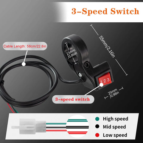3-speed switch for Brushed Motor Controller For 48V Systems With 1000W Power, 30A Rated Current, ideal for scooters, 55mm x 25mm size.