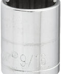 Three Eighths Inch Drive 12 Point SAE Socket Nine Sixteenths Inch Chrome Vanadium Steel With Nickel Chrome Plating Mirror Finish